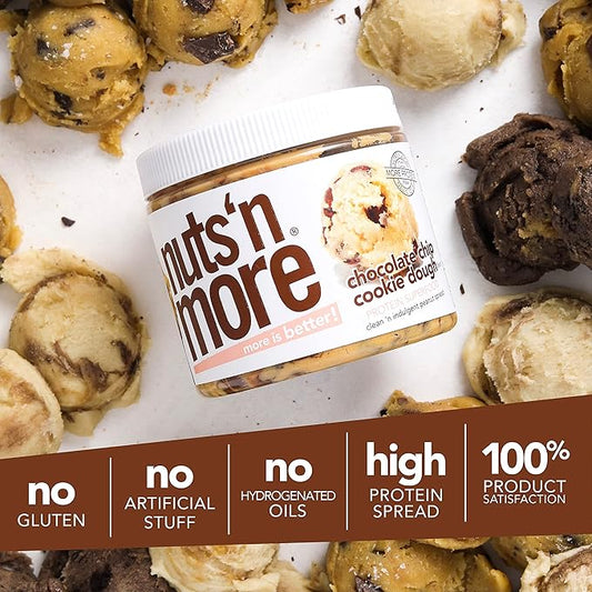 Nuts āN More Chocolate Chip Cookie Dough Peanut Butter Spread - High Protein, Low Carb, Low Sugar, Gluten Free, Non-GMO, All-Natural Nut Butter Snack (15oz Jar)