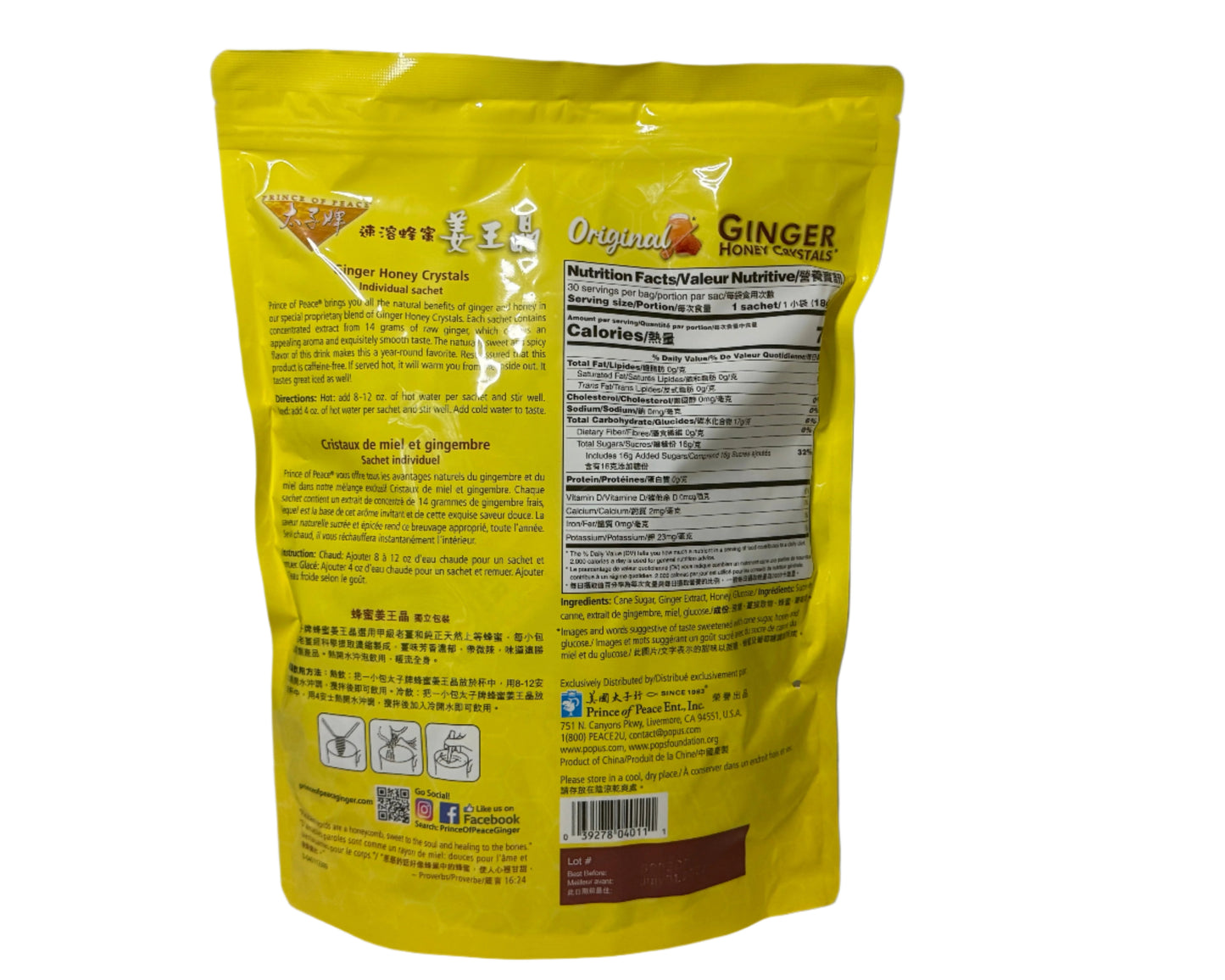 Prince of Peace® Ginger Honey Crystals pack x 30