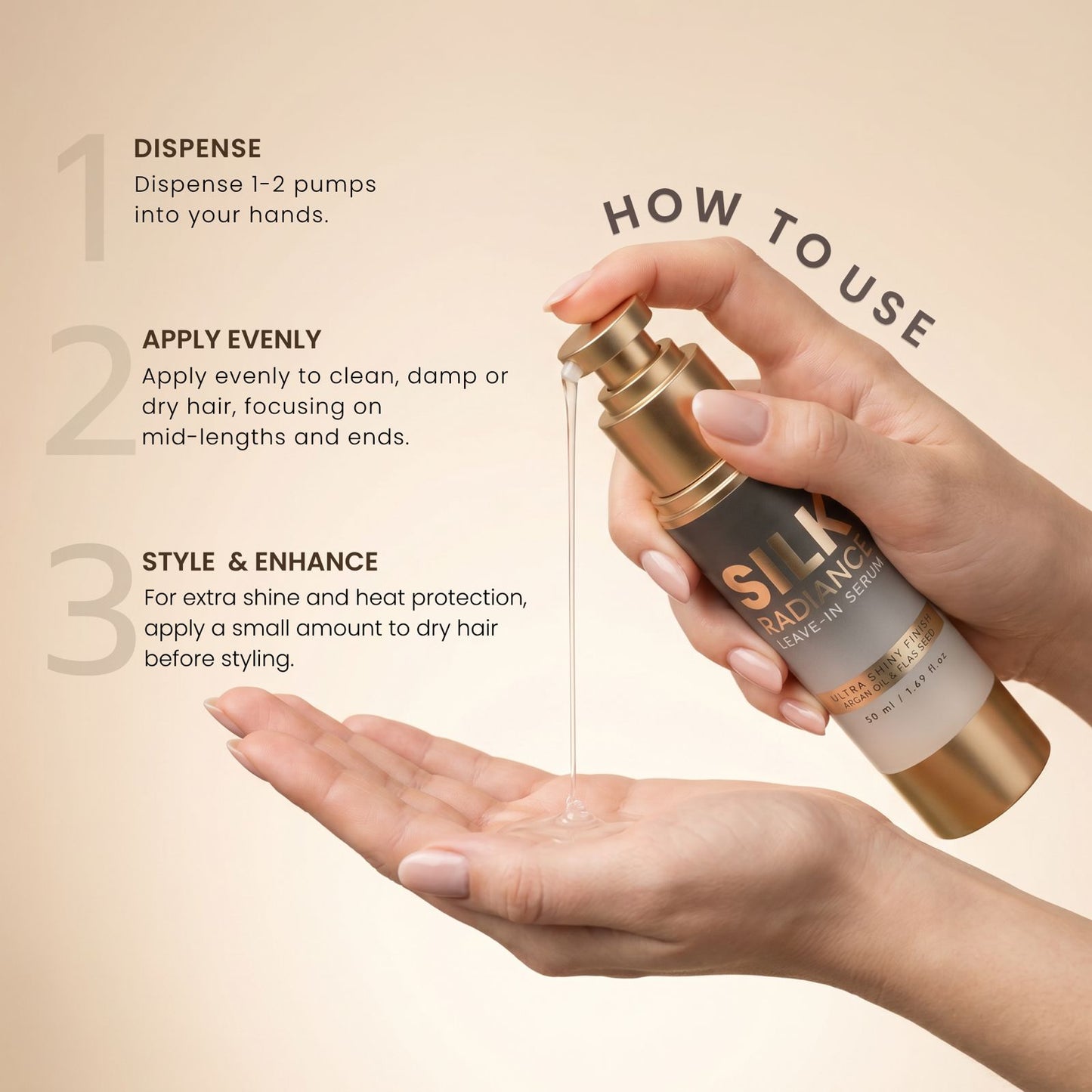 SILK RADIANCE Leave-In Hair Serum -Argan OIl & Flaxseed, Ultra Shine & Frizz 1.69oz