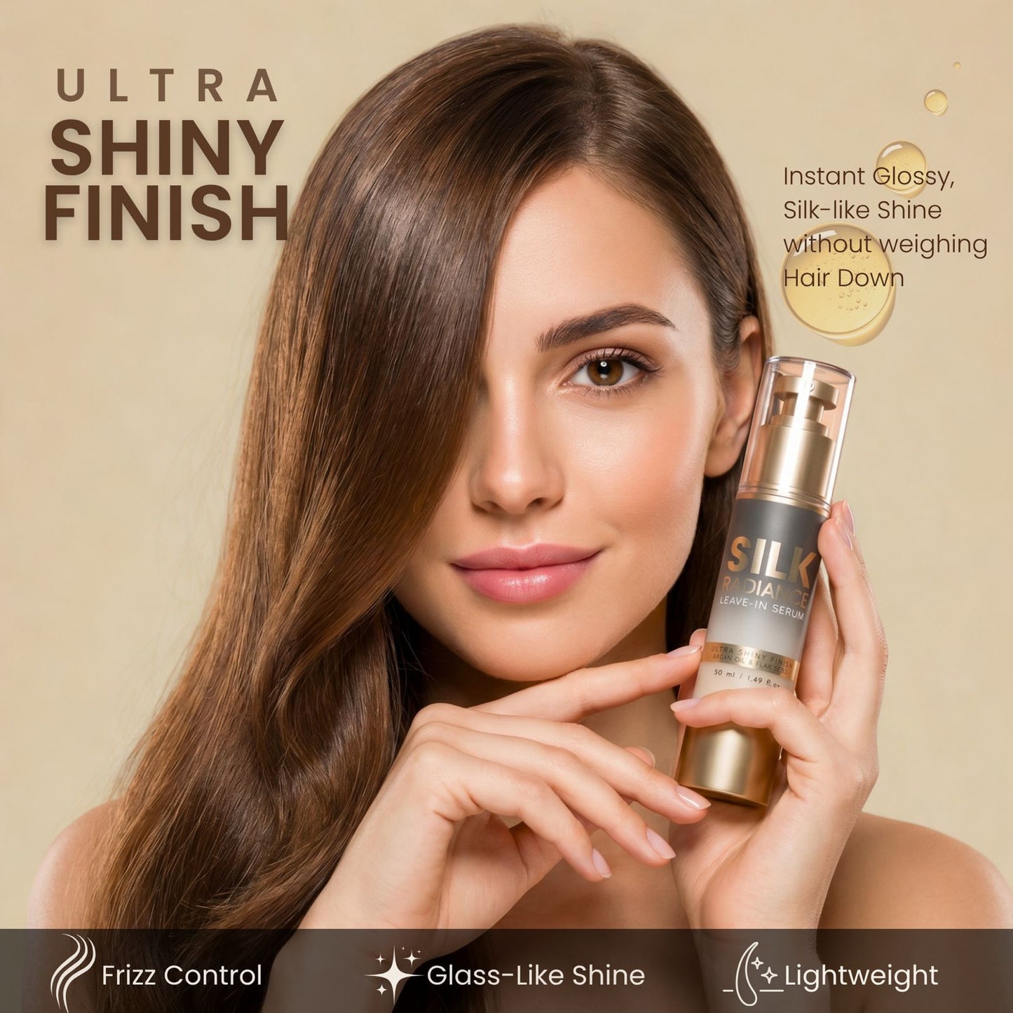 SILK RADIANCE Leave-In Hair Serum -Argan OIl & Flaxseed, Ultra Shine & Frizz 1.69oz