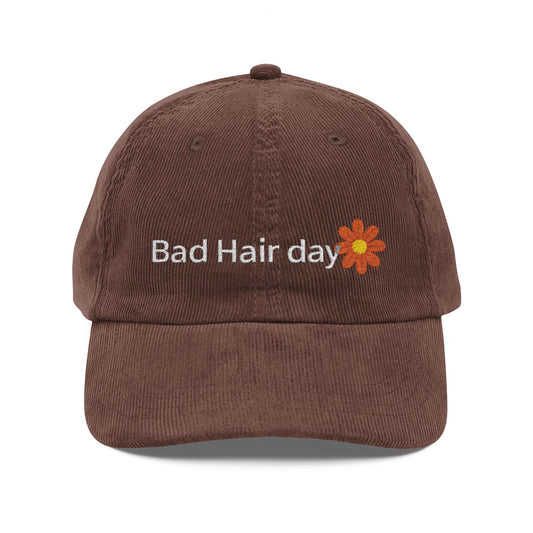 Vintage Corduroy Cap - Bad Hair Day Hat, Retro Style Cap, Boho Embroidered Hat, Everyday Wear, Gift for Her
