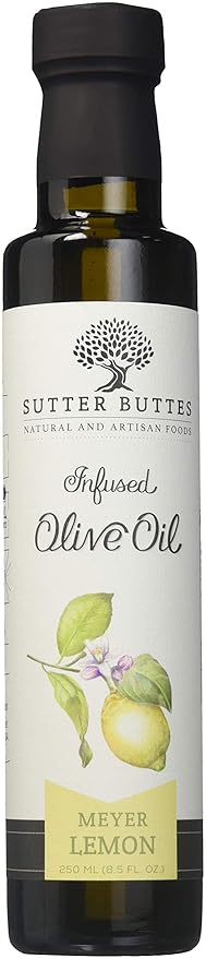 Sutter Buttes Extra Virgin Olive Oil - Meyer Lemon Infused (250 ml bottle) Handcrafted, Artisan Gourmet EVOO Cold Pressed and Flavored w/Premium Fresh Lemon Juice, Unfiltered, Unrefined Olive Oil