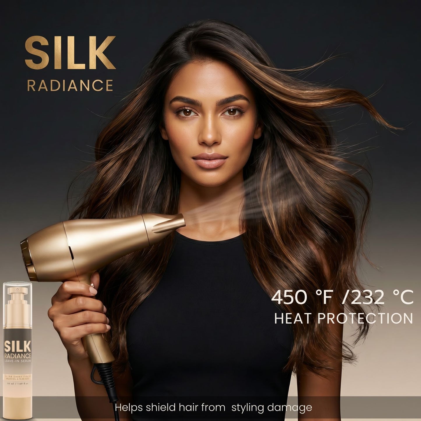 SILK RADIANCE Leave-In Hair Serum -Argan OIl & Flaxseed, Ultra Shine & Frizz 1.69oz