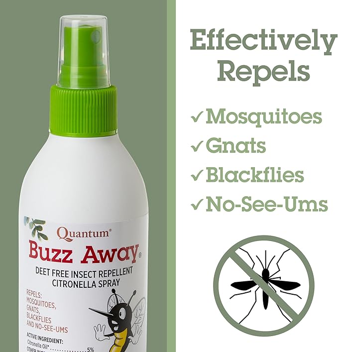 Quantum Health Buzz Away Insect Repellent DEET Free Citronella Oil Outdoor Mosquito & Tick Bug Spray Powerful Plants Repel Bugs Off Skin, Safe for Kids - 6 Fl oz