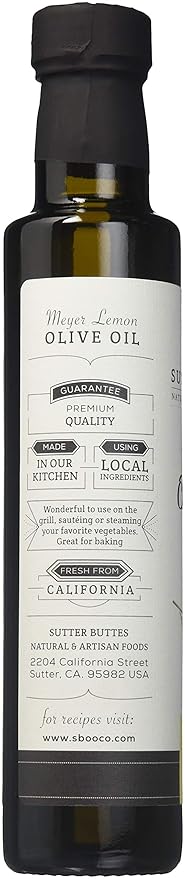 Sutter Buttes Extra Virgin Olive Oil - Meyer Lemon Infused (250 ml bottle) Handcrafted, Artisan Gourmet EVOO Cold Pressed and Flavored w/Premium Fresh Lemon Juice, Unfiltered, Unrefined Olive Oil