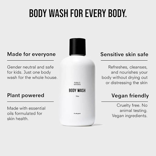 Public Goods Body Wash for Men and Women | Natural Soap for Bath & Shower | Body Scrub Made with Organic Essential Oils | Sulfate & Paraben Free | Vegan Friendly | 12 Fl Oz Bottle