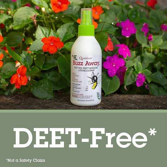 Quantum Health Buzz Away Insect Repellent DEET Free Citronella Oil Outdoor Mosquito & Tick Bug Spray Powerful Plants Repel Bugs Off Skin, Safe for Kids - 6 Fl oz