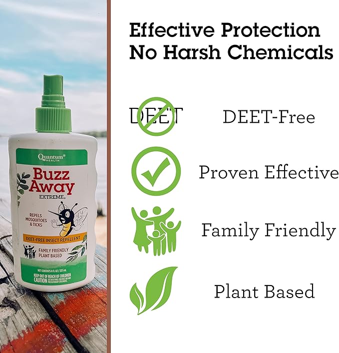 Quantum Health Buzz Away Extreme Insect Repellent|DEET Free Spray|Repels Mosquitos and Ticks|Formulated with Powerful Combo of Essential Oils|Safe for Kids|2 Ounce