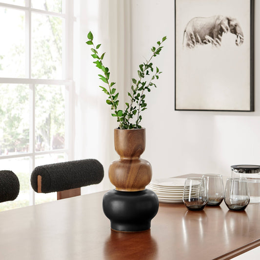 Milo Trinnet 3 Tier Stack Two Tone Vase Black and Walnut