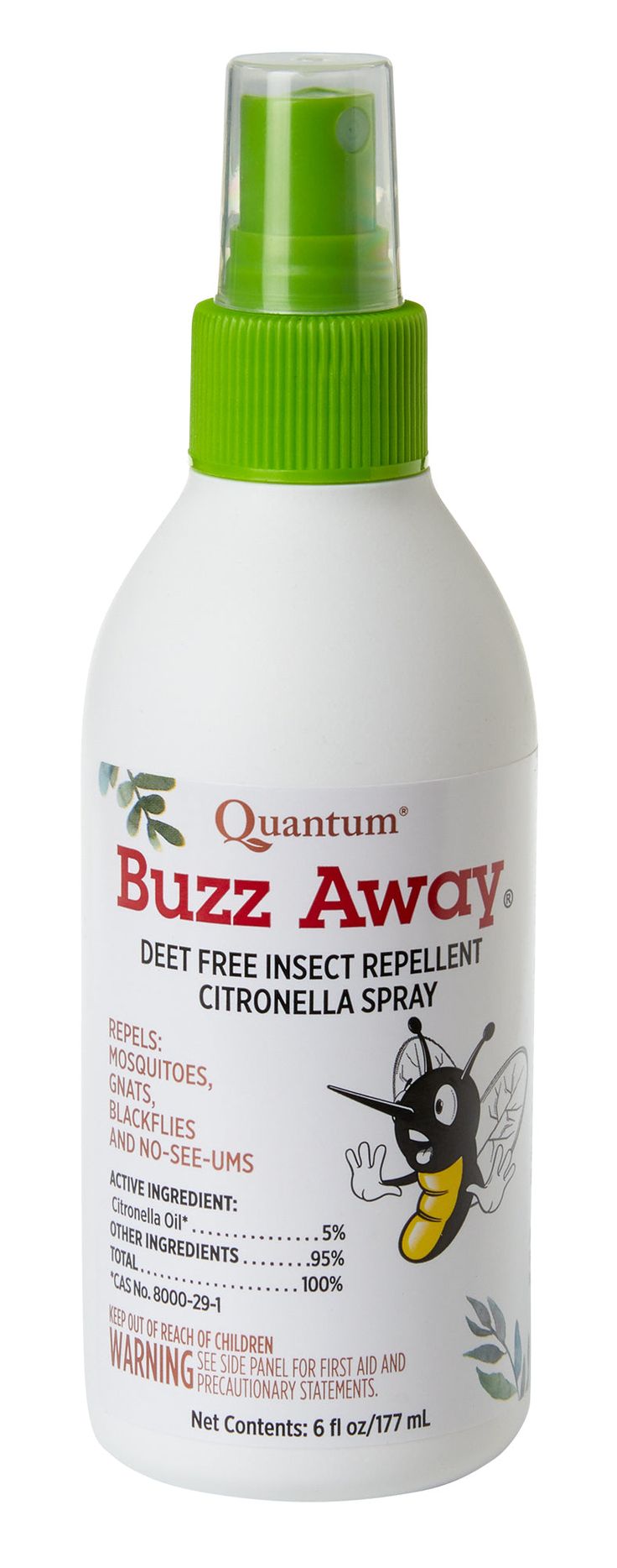 Quantum Health Buzz Away Insect Repellent DEET Free Citronella Oil Outdoor Mosquito & Tick Bug Spray Powerful Plants Repel Bugs Off Skin, Safe for Kids - 6 Fl oz